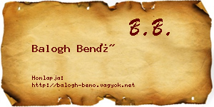Balogh Benő névjegykártya